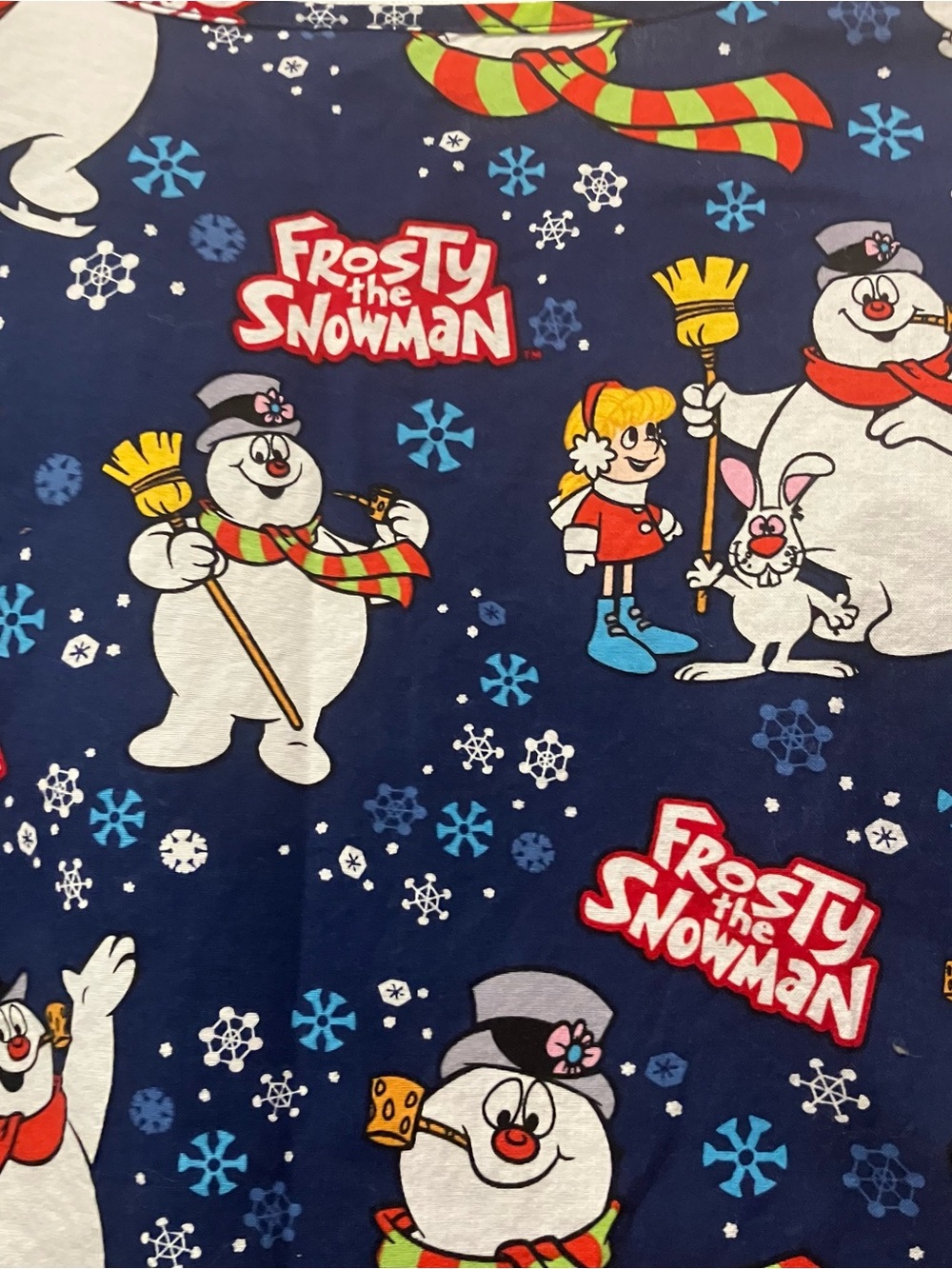 Frosty the Snowman V-Neck Medical Scrub Top Size M Navy Blue Christmas Holiday - Picture 16 of 16